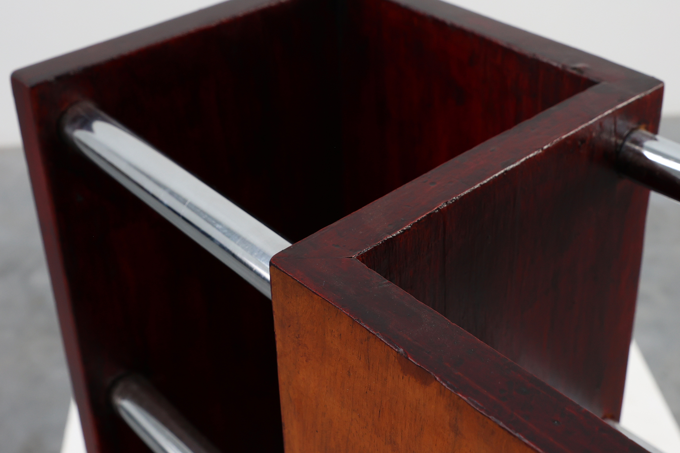 Early Art Deco umbrella stand in wood and metal, France ca. 1910thumbnail